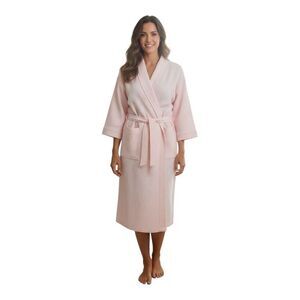 Aegean Apparel Women’s Pink Waffle Wave Cotton Kimono Wrap Robe One Size Pockets